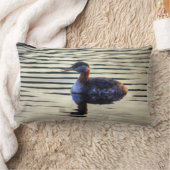 赤い首のグレ水鳥野生生物写真 ランバークッション (ブランケット)