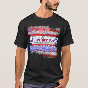 赤い首のプアホワイトのブルーカラー Tシャツ