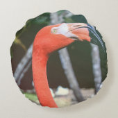 赤い首の長い鳥の写真をクローズアップ ラウンドクッション (裏面)
