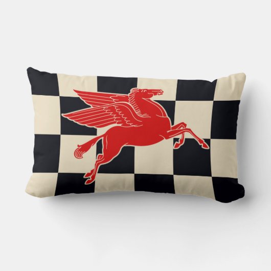 赤い馬の枕の飛行のヴィンテージのチェック模様の旗 ランバークッション (裏面)