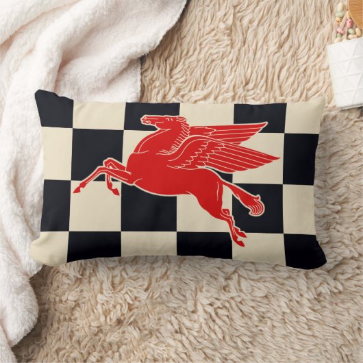 赤い馬の枕の飛行のヴィンテージのチェック模様の旗 ランバークッション (ブランケット)
