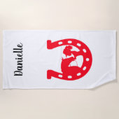 赤い馬蹄形女と馬 ビーチタオル (正面)