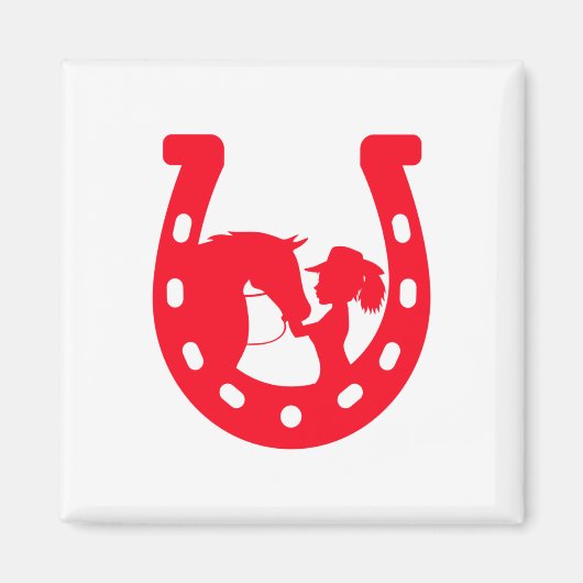 赤い馬蹄形女と馬 マグネット (正面)