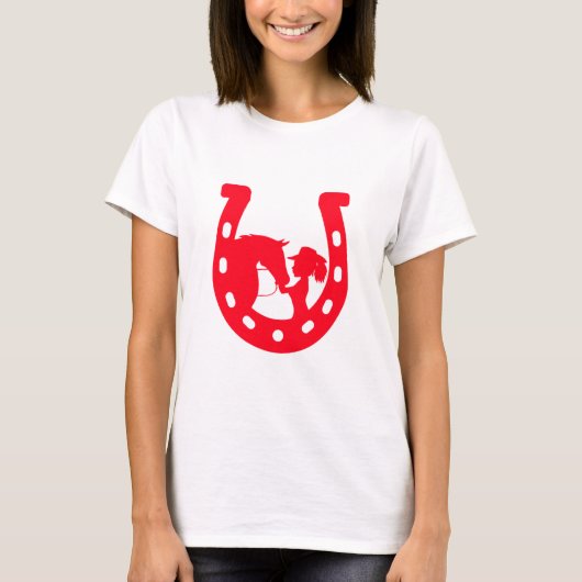 赤い馬蹄形女と馬 Tシャツ (正面)