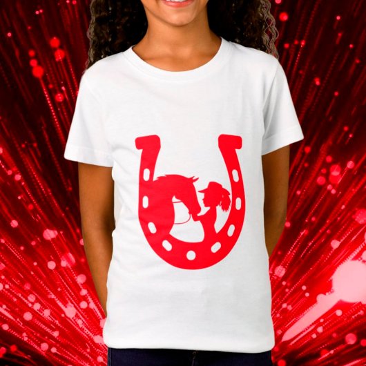 赤い馬蹄形女と馬 Tシャツ