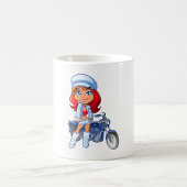 赤い髪とバイクを持つサッシーバイクもしくは自転車に乗る人ガール コーヒーマグカップ