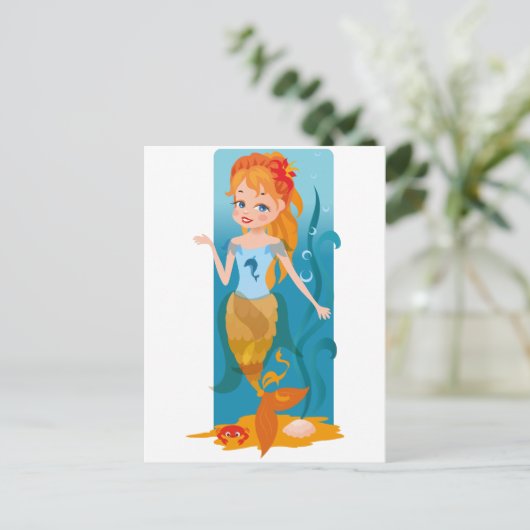 赤い髪と青い目の可愛い人魚 ポストカード (スタンド正面)