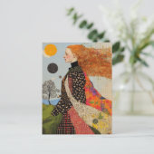 赤い髪のコラージュを持つ美しい女性 ポストカード (スタンド正面)