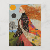 赤い髪のコラージュを持つ美しい女性 ポストカード (正面)