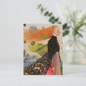 赤い髪のコラージュを持つ美しい女性 ポストカード (スタンド正面)