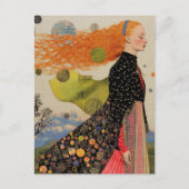 赤い髪のコラージュを持つ美しい女性 ポストカード (正面)