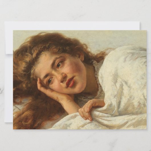 赤い髪のベッドに横たわる美しい少女 カード (正面)