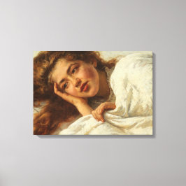 赤い髪のベッドに横たわる美しい少女 キャンバスプリント