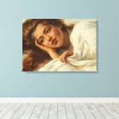 赤い髪のベッドに横たわる美しい少女 キャンバスプリント (インサイチュ (ウッドフロア))