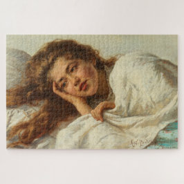 赤い髪のベッドに横たわる美しい少女 ジグソーパズル