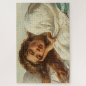 赤い髪のベッドに横たわる美しい少女 ジグソーパズル (縦)