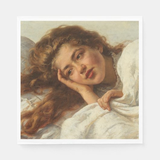 赤い髪のベッドに横たわる美しい少女 スタンダードランチョンナプキン (正面)