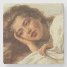 赤い髪のベッドに横たわる美しい少女