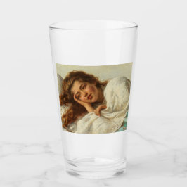 赤い髪のベッドに横たわる美しい少女 タンブラーグラス