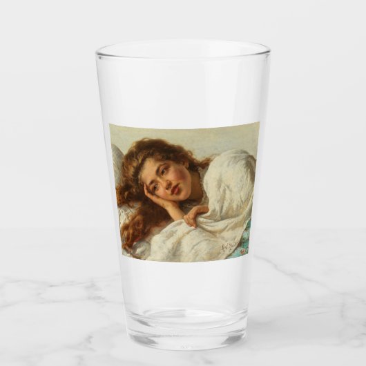 赤い髪のベッドに横たわる美しい少女 タンブラーグラス (正面)