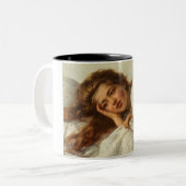 赤い髪のベッドに横たわる美しい少女 ツートーンマグカップ (正面左)