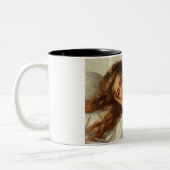 赤い髪のベッドに横たわる美しい少女 ツートーンマグカップ (左)