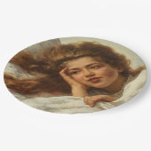 赤い髪のベッドに横たわる美しい少女 ペーパープレート (アングル)