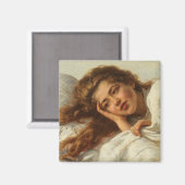 赤い髪のベッドに横たわる美しい少女 マグネット (正面/裏面)