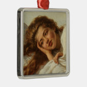 赤い髪のベッドに横たわる美しい少女 メタルオーナメント (右)