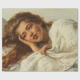 赤い髪のベッドに横たわる美しい少女 ラッピングペーパー