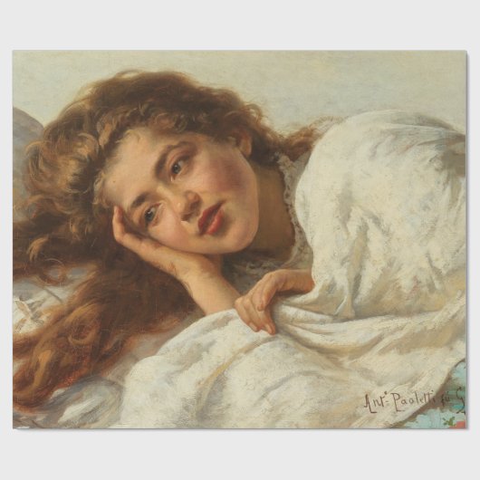 赤い髪のベッドに横たわる美しい少女 ラッピングペーパー (フラット)