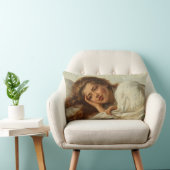 赤い髪のベッドに横たわる美しい少女 ランバークッション (椅子)