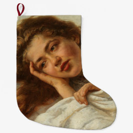 赤い髪のベッドに横たわる美しい少女 ラージクリスマスストッキング