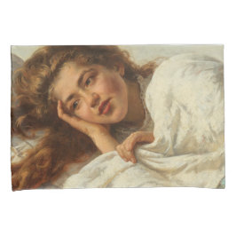 赤い髪のベッドに横たわる美しい少女 枕カバー