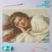 赤い髪のベッドに横たわる美しい少女 薄葉紙 (クラフト)