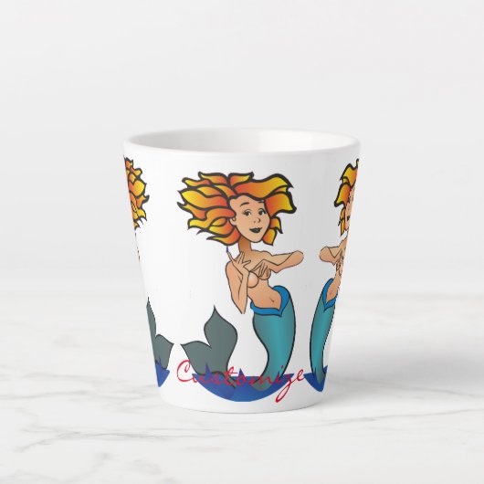 赤い髪の人魚のサンダー_コーブ カフェラテマグ (正面)