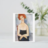 赤い髪の女性とペンダント、モディリアーニ ポストカード (スタンド正面)
