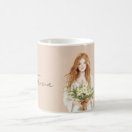 赤い髪の女性のヒナギクの花のオーダーメイド コーヒーマグカップ