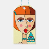 赤い髪の女性の美しいキュービズムを丸める ギフトタグ (裏面)