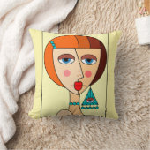 赤い髪の女性の美しいキュービズムを丸める クッション (ブランケット)