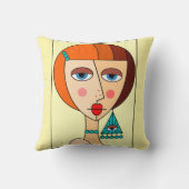 赤い髪の女性の美しいキュービズムを丸める クッション (裏面)