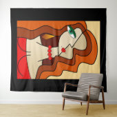 赤い髪の女性の美しいキュービズムを丸める タペストリー (インサイチュ(横))