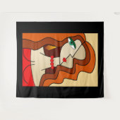 赤い髪の女性の美しいキュービズムを丸める タペストリー (正面(横))