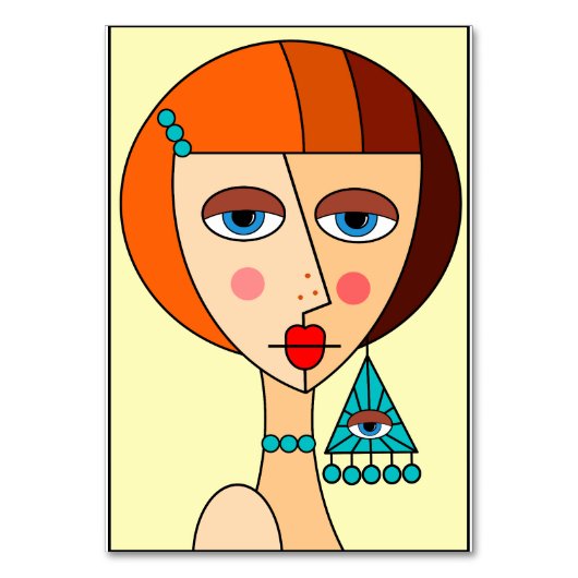 赤い髪の女性の美しいキュービズムを丸める テーブルナンバー (正面)