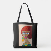 赤い髪の女性の美しいキュービズムを丸める トートバッグ (裏面)
