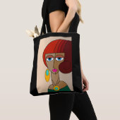 赤い髪の女性の美しいキュービズムを丸める トートバッグ (クローズアップ)
