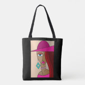 赤い髪の女性の美しいキュービズムを丸める トートバッグ (裏面)