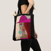 赤い髪の女性の美しいキュービズムを丸める トートバッグ (クローズアップ)