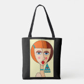 赤い髪の女性の美しいキュービズムを丸める トートバッグ (裏面)