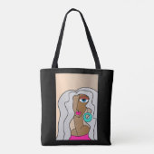 赤い髪の女性の美しいキュービズムを丸める トートバッグ (裏面)